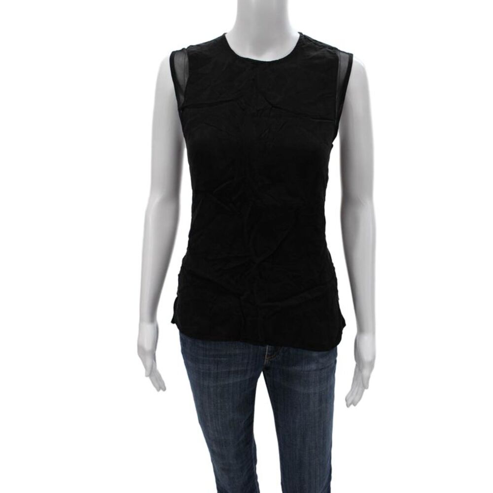 EENVOUD Womens Basic Tank Black 100% Cupro Round Neck Zip Closure Size S